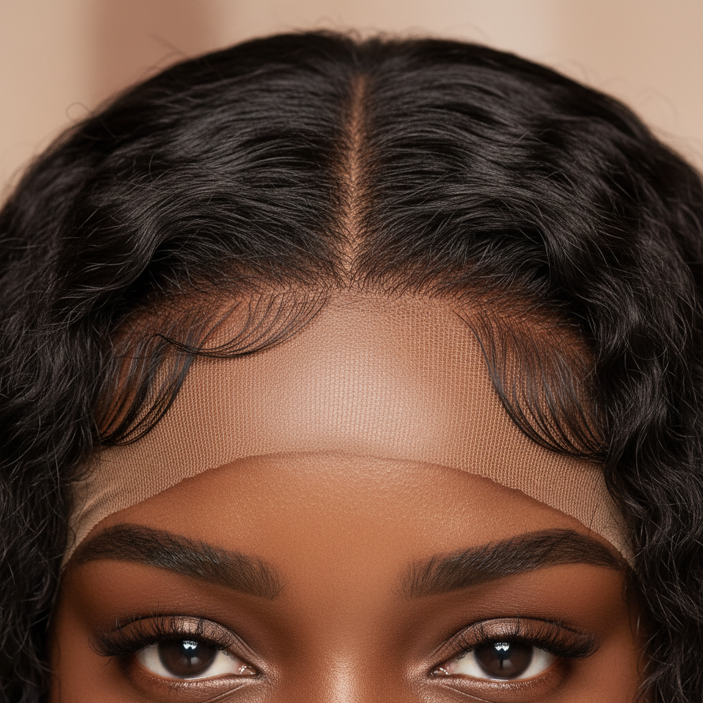 Close-up of HD lace wig hairline melting invisibly into dark skin from Melted Hair
