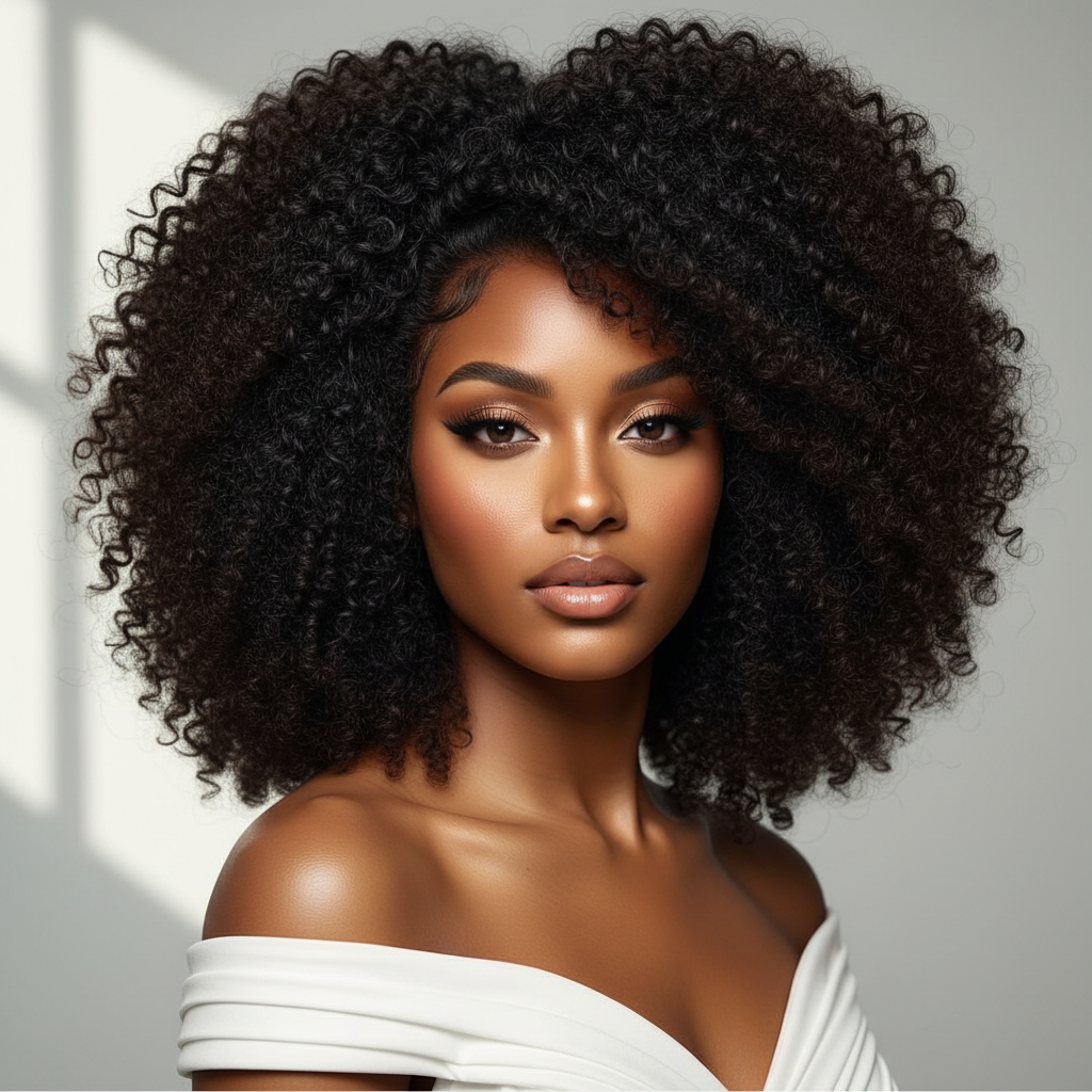 Natural kinky curly afro texture HD lace wig on a beautiful Black woman from Melted Hair