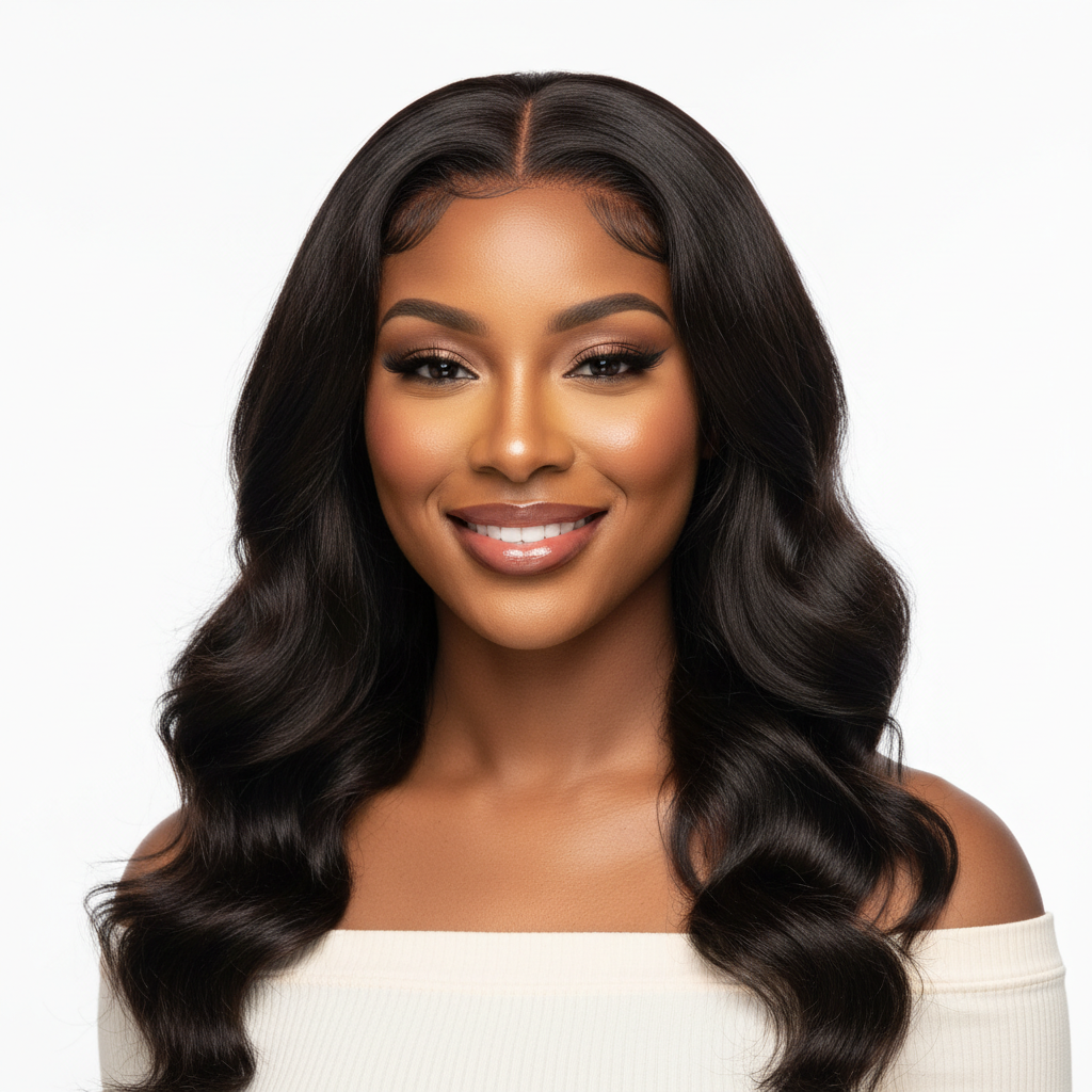 Woman wearing a glueless wear and go human hair wig from Melted Hair