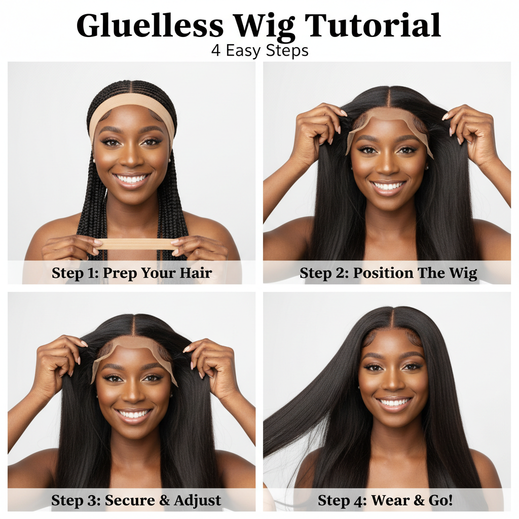 Step by step tutorial putting on a glueless wear and go wig from Melted Hair