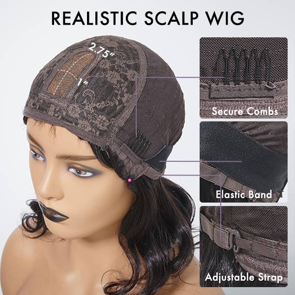 Mature Lady Short Loose Wave Minimalist Lace Wavy Bob Wig with Bangs - US Only
