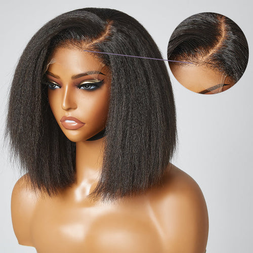 Special Deal | 4C Edges Kinky Straight Bob Minimalist Regular Lace Glueless Deep C Part Wig - US Only