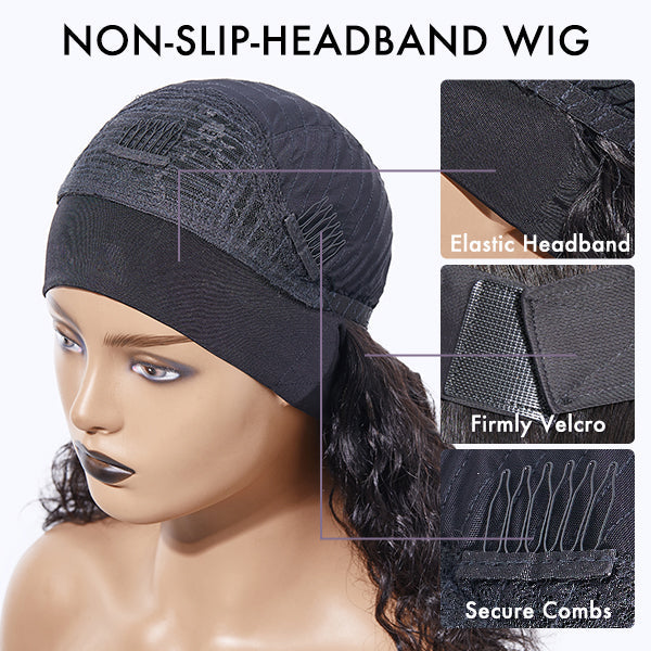 Put On & Go Glueless Kinky Straight Headband Long Wig 100% Human Hair (Get Free Trendy Headbands) - US ONLY