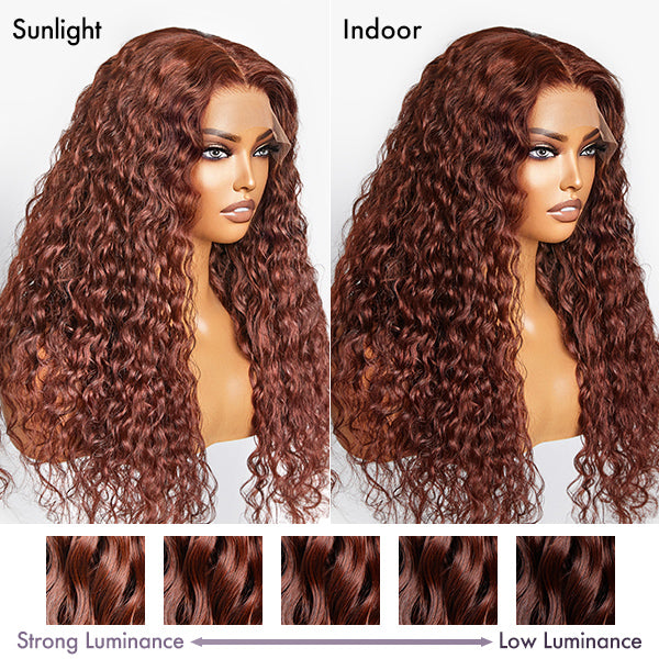 Final Restock | Casual Reddish Brown Curly 5x5 Closure Lace Glueless Mid Part Long Wig - US Only