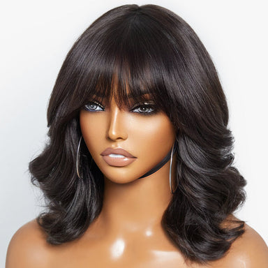 Glueless Beginner Friendly Soft Wavy Curls Bob Wig with Bangs 100% Human Hair - US Only