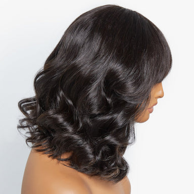 Glueless Beginner Friendly Soft Wavy Curls Bob Wig with Bangs 100% Human Hair - US Only