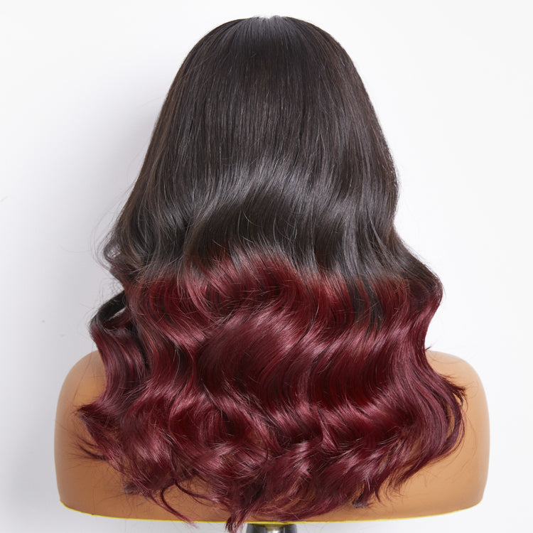 Dark Red Highlight Loose Wave Glueless 5x5 Closure HD Lace Wig | Large & Small Cap Size
