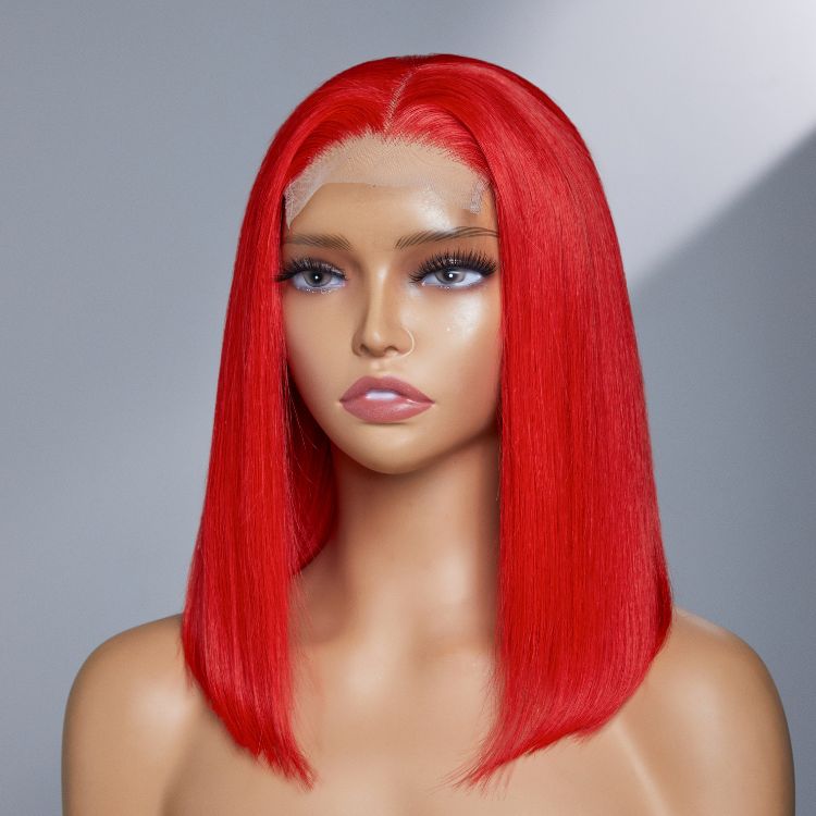 Halo Hair Style Fairycore Red Glueless 4x4 Closure Bob Wig 100% Human Hair