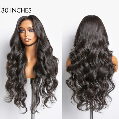 Halo Hair Style Hair 180% Density | Natural Black Loose Body Wave 5x5 Closure HD Lace Glueless Mid Part Long Wig | Large & Small Cap Size - US Only