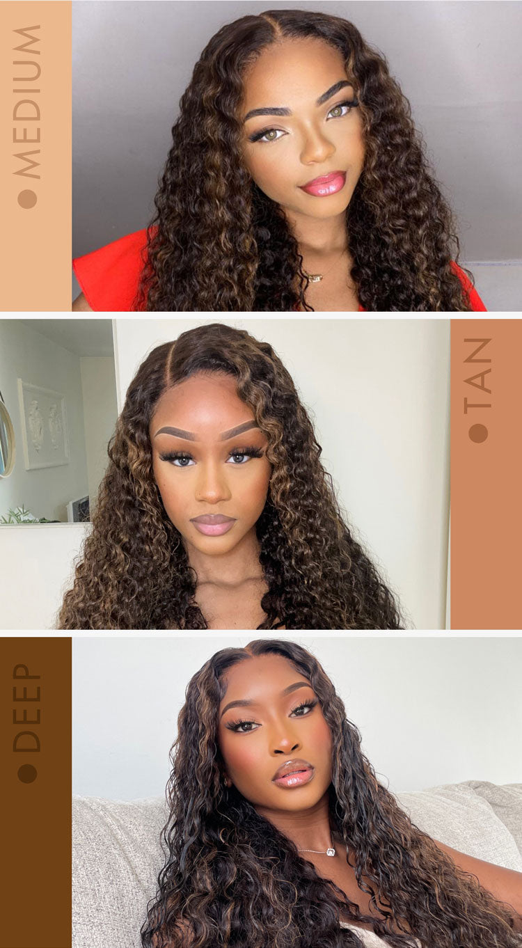 Brown Highlights Funmi Curly Glueless 5x5 Closure Lace Long Curly Wig Beginner Friendly- US Only-11
