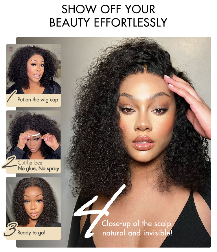 Kinky Curly Natural Black Glueless 5x5 Closure HD Lace Wig Ready To Go | Large & Small Cap Size - US ONLY-10