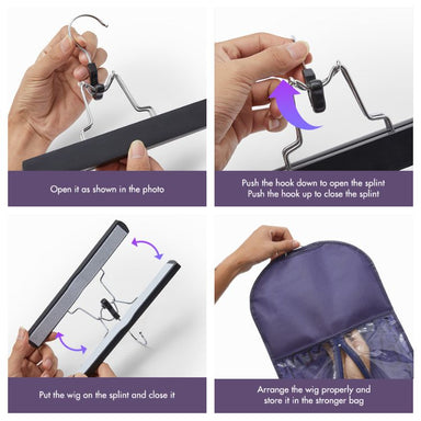 2pcs Portable Hair Extension Storage Wig Bags with Anti-slip Wooden Hanger & Transparent Zip Up Closure | Add-on Item