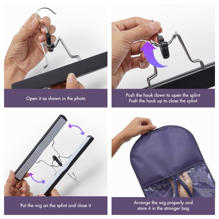 1pc/2pcs Portable Hair Extension Storage Wig Bags with Anti-slip Wooden Hanger & Transparent Zip Up Closure, M/L Sizes
