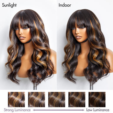 Breathable Cap Loose Wave 5x5 Closure Lace Glueless Human Hair Long Wig with Cute Bangs - US Only