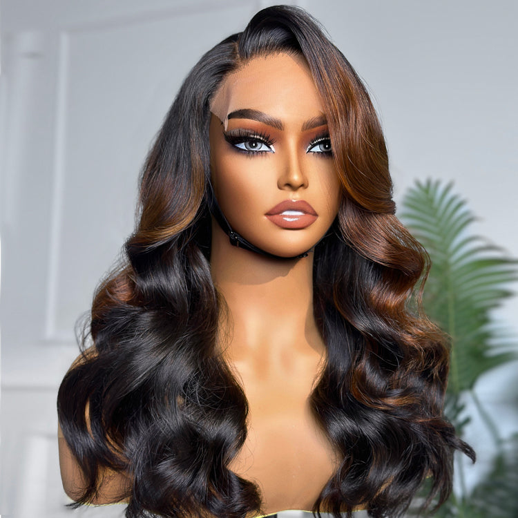 Melted Hair 180% Density | Trendy Brown with Black Peekaboo Loose Wave Glueless 5x5 Closure Lace Wig - US Only