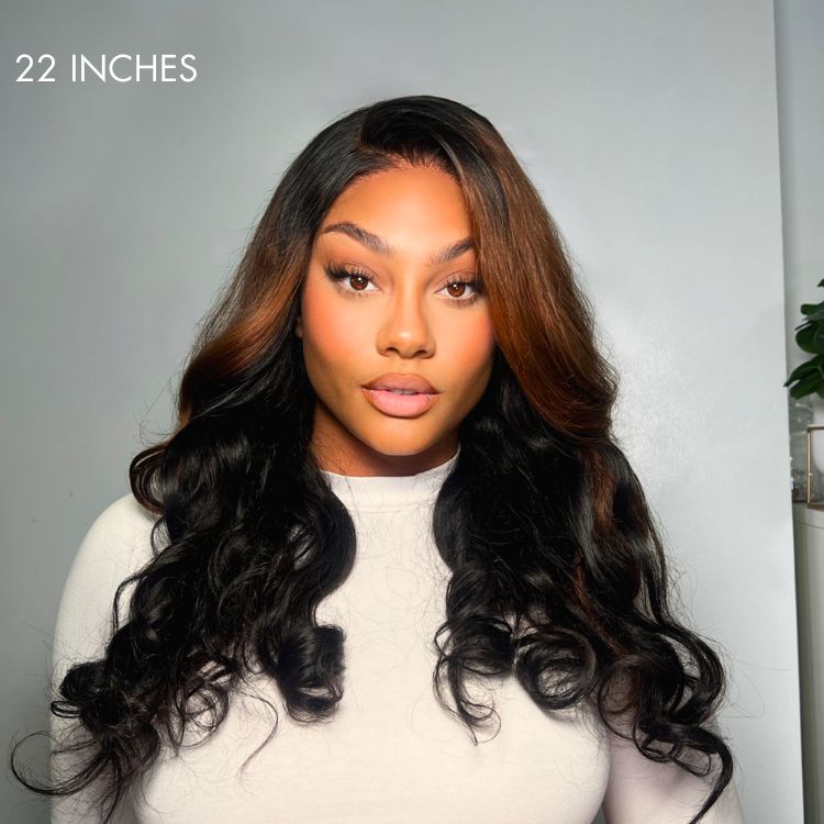 Melted Hair 180% Density | Trendy Brown with Black Peekaboo Loose Wave Glueless 5x5 Closure Lace Wig - US Only