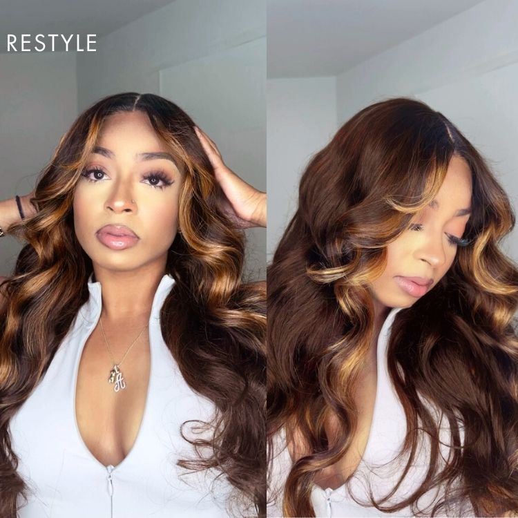 Blonde Highlight Loose Wave Glueless 5x5 Closure HD Lace Wig with Curtain Bangs - US Only