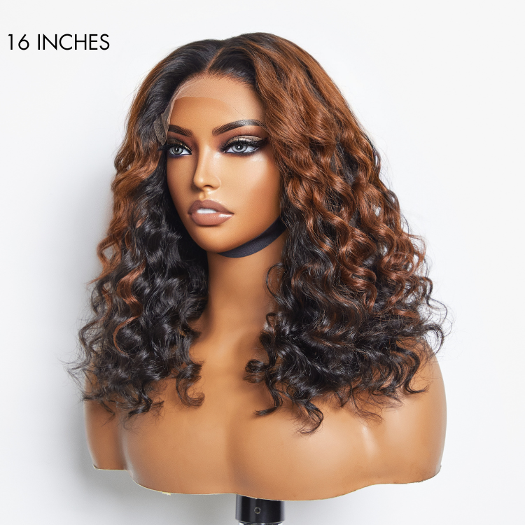 Classic and Chic Peekaboo Ombre Brown Water Wave Glueless 5x5 Closure Lace Curly Wig - US Only