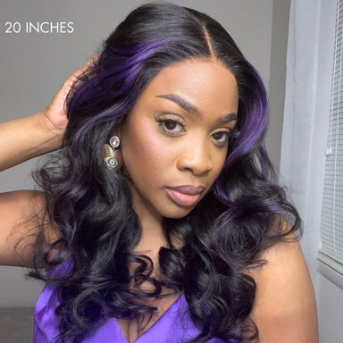 Purple Highlights Mid Part Loose Wave Glueless 5x5 Closure HD Lace Wig
