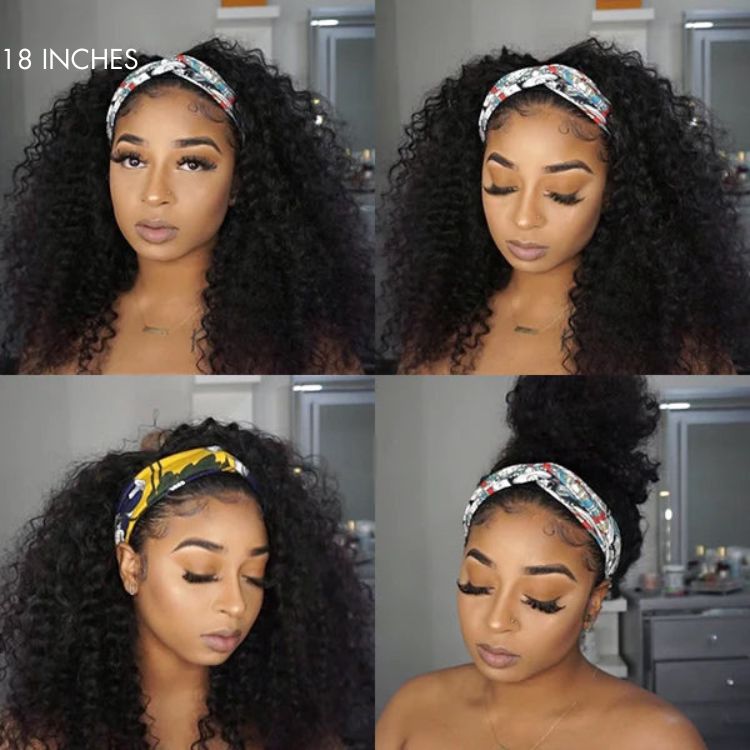 Special Deal | Throw On & Go Natural Black Deep Wave No Lace Glueless Long Headband Wig (Get Free Trendy Headbands)