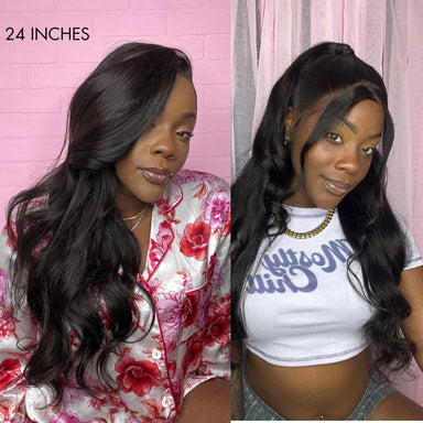Glueless 13x6 Frontal Lace Natural Black Body Wave Side Part Long Wig 100% Human Hair - US Only