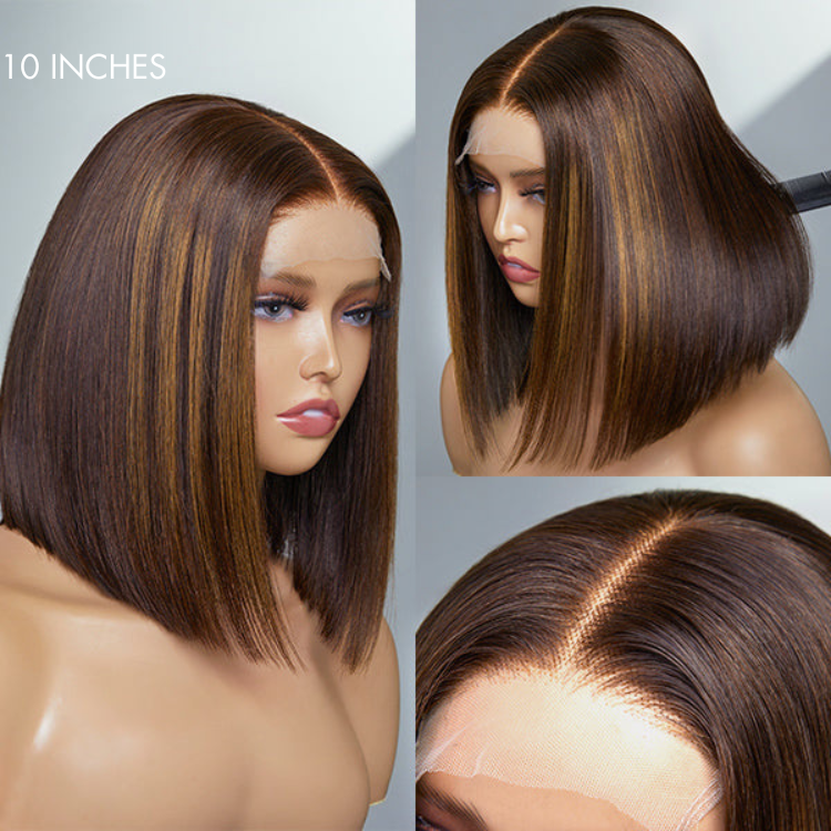 Special Deal | Glueless Chestnut Brown Highlights Straight 4x4 Closure Bob Wig - US Only