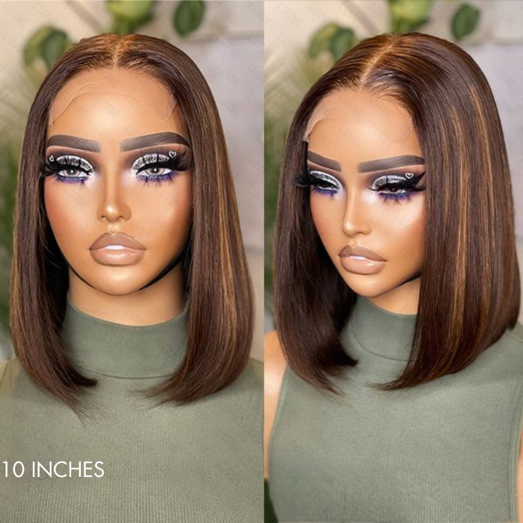Special Deal | Glueless Chestnut Brown Highlights Straight 4x4 Closure Bob Wig - US Only