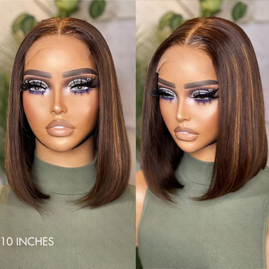 Limited Stocks | Glueless Chestnut Brown Highlights Straight 4x4 Closure Bob Wig - US Only