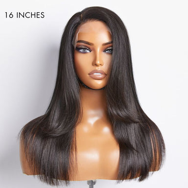 Layered Bangs Silky Straight Glueless 5x5 Closure HD Lace Wig