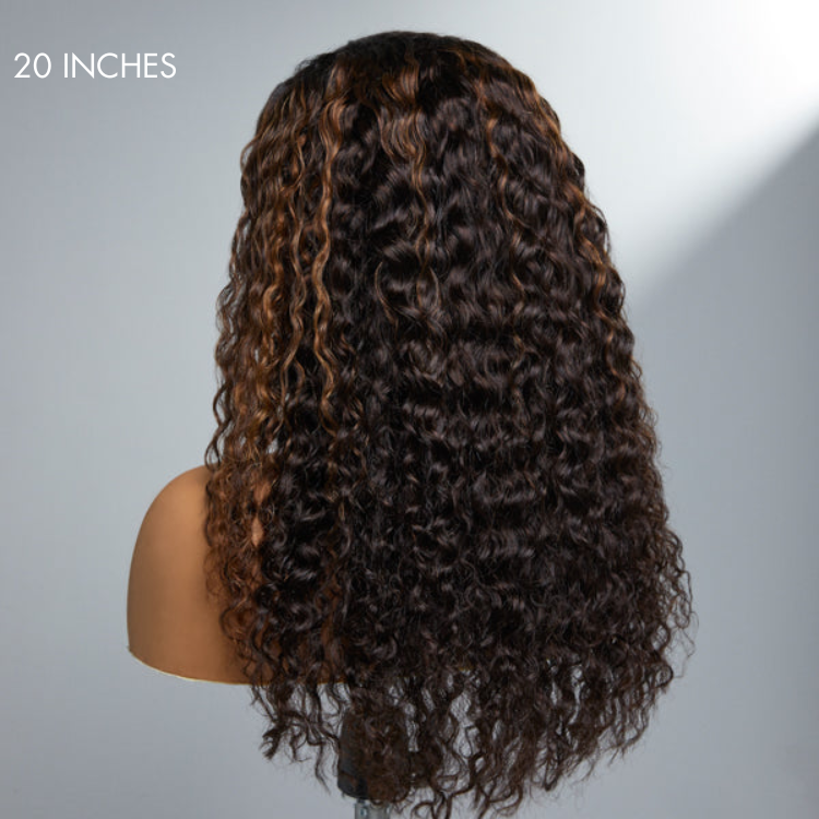 4C Edges | Kinky Edges Ombre Brown Deep Wave Glueless 13x4 Frontal HD Lace Side Part Long Wig - US Only