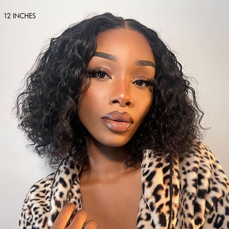 Vacation Vibes Water Wave 4x4 Closure Lace Glueless Mid Part Short Wig 100% Human Hair - US Only