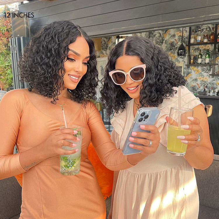 Vacation Vibes Water Wave 4x4 Closure Lace Glueless Mid Part Short Wig 100% Human Hair - US Only