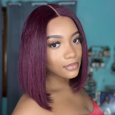 Reddish Purple Glueless Blunt Cut Bob 5x5 Closure Wig 100% Human Hair | Easy Install & Effortless