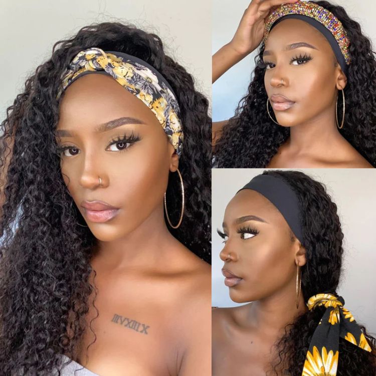 Special Deal | Throw On & Go Natural Black Deep Wave No Lace Glueless Long Headband Wig (Get Free Trendy Headbands)