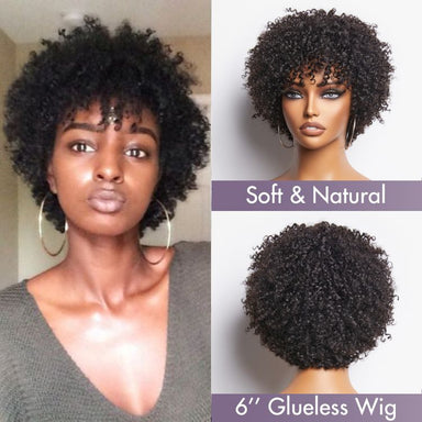Dark Red / Blonde Highlights / Natural Black Afro Curls Glueless Ready to Go Wig Beginner Friendly - US Only