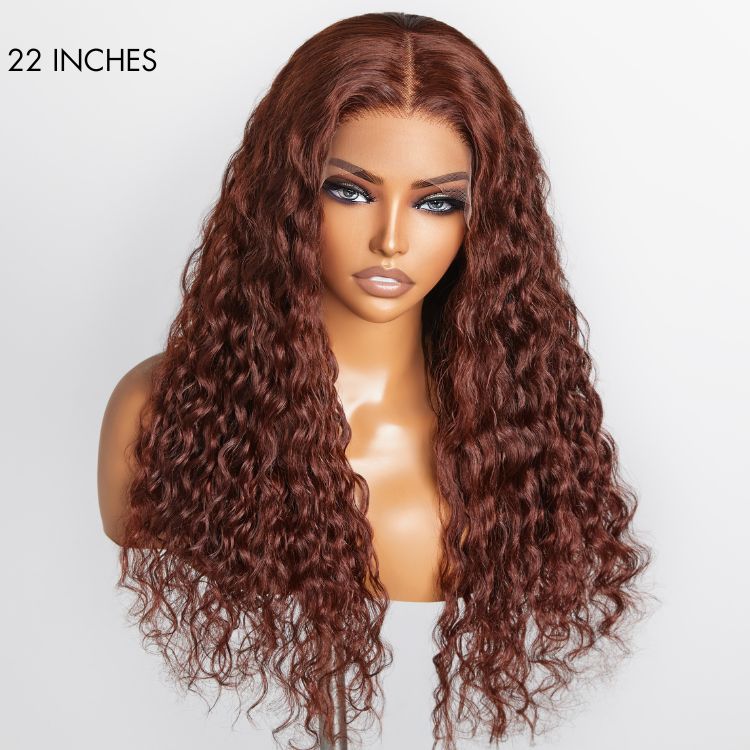 Final Restock | Casual Reddish Brown Curly 5x5 Closure Lace Glueless Mid Part Long Wig - US Only