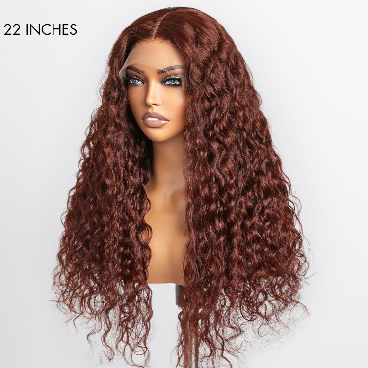 Final Restock | Casual Reddish Brown Curly 5x5 Closure Lace Glueless Mid Part Long Wig - US Only