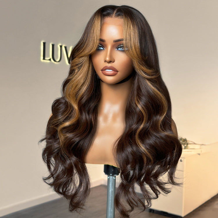 Blonde Highlight Loose Wave Glueless 5x5 Closure HD Lace Wig with Curtain Bangs - US Only