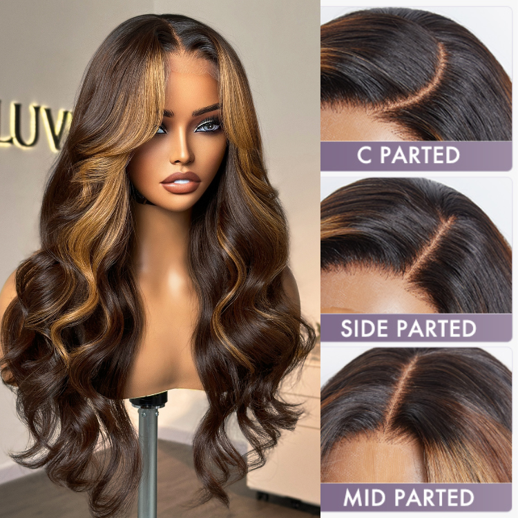 Blonde Highlight Loose Wave Glueless 5x5 Closure HD Lace Wig with Curtain Bangs - US Only