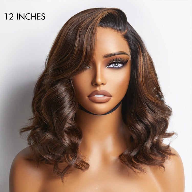 Ombre Brown Loose Wave Minimalist HD Lace Glueless C Part Short Wig 100% Human Hair - US ONLY