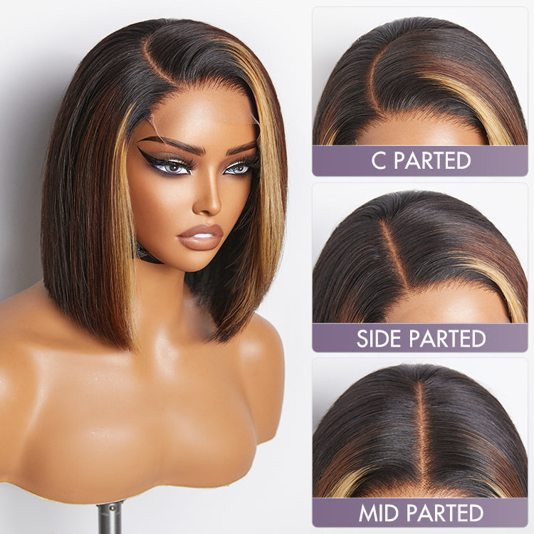 Brown Blonde Combo Highlight Straight Glueless 5x5 Closure HD Lace Bob Wig | Large & Small Cap Size
