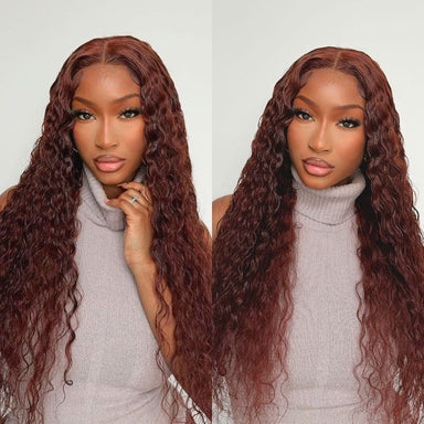 Final Restock | Casual Reddish Brown Curly 5x5 Closure Lace Glueless Mid Part Long Wig - US Only