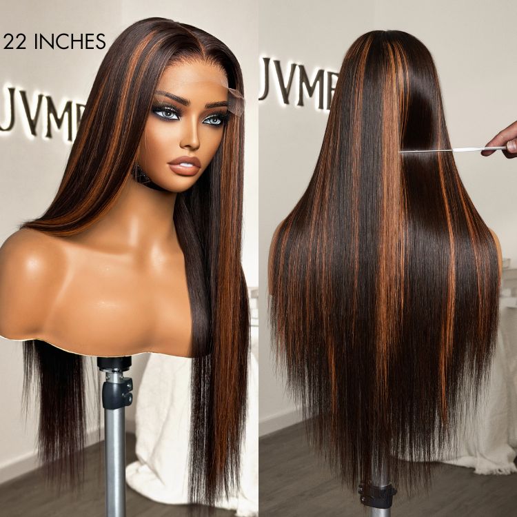 Classic Copper Ombre Highlights Silky Straight Glueless 5x5 Closure Lace Wig - US Only
