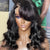 Graceful Natural Black Body Wave with Bangs 5x5 Closure Lace Glueless C Part Long Wig - US Only