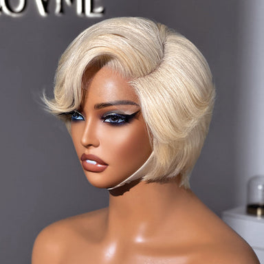 613 Blonde Pixie Cut Wig Glueless Minimalist HD Lace C Part Short Wig 100% Human Hair Pre-Cut Lace - Halo Hair Style GLUELESS