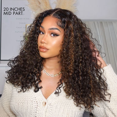 Real Max - Chestnut Brown Highlights Funmi 7x6 Closure HD Lace Long Curly Wig Breathable Cap