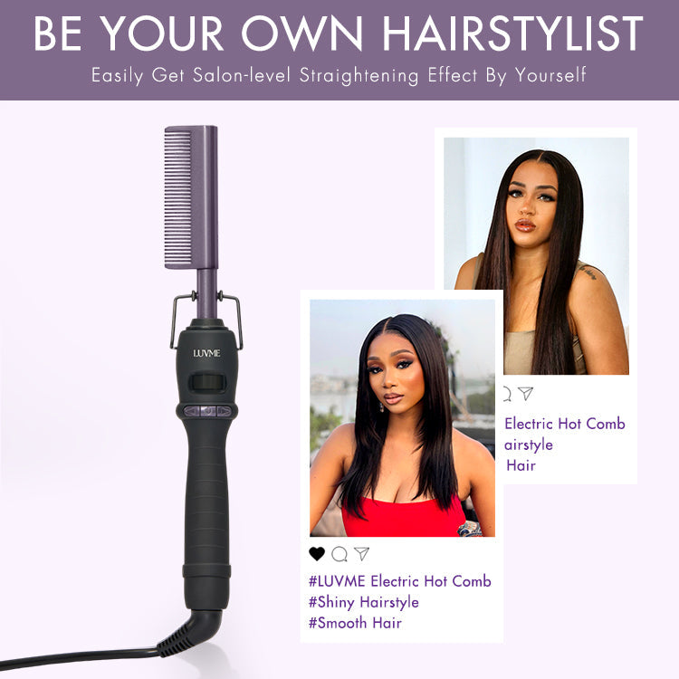 Electric Hot Comb with US Plug  for Wigs and Natural Hair, 30s Fast Heating & Adjustable Temp | Add-on Item