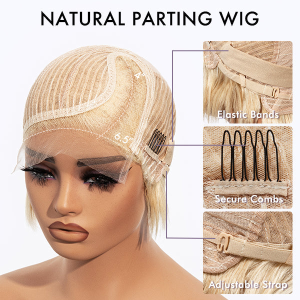 613 Blonde Pixie Cut Wig Glueless Minimalist HD Lace C Part Short Wig 100% Human Hair Pre-Cut Lace - Halo Hair Style GLUELESS