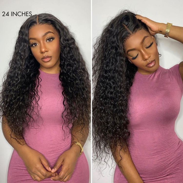 Melted Hair 100% Natural Black Water Wave Wig 360 HD Lace Pre-Cut Lace Wig