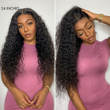 Melted Hair 100% Natural Black Water Wave Wig 360 HD Lace Pre-Cut Lace Wig